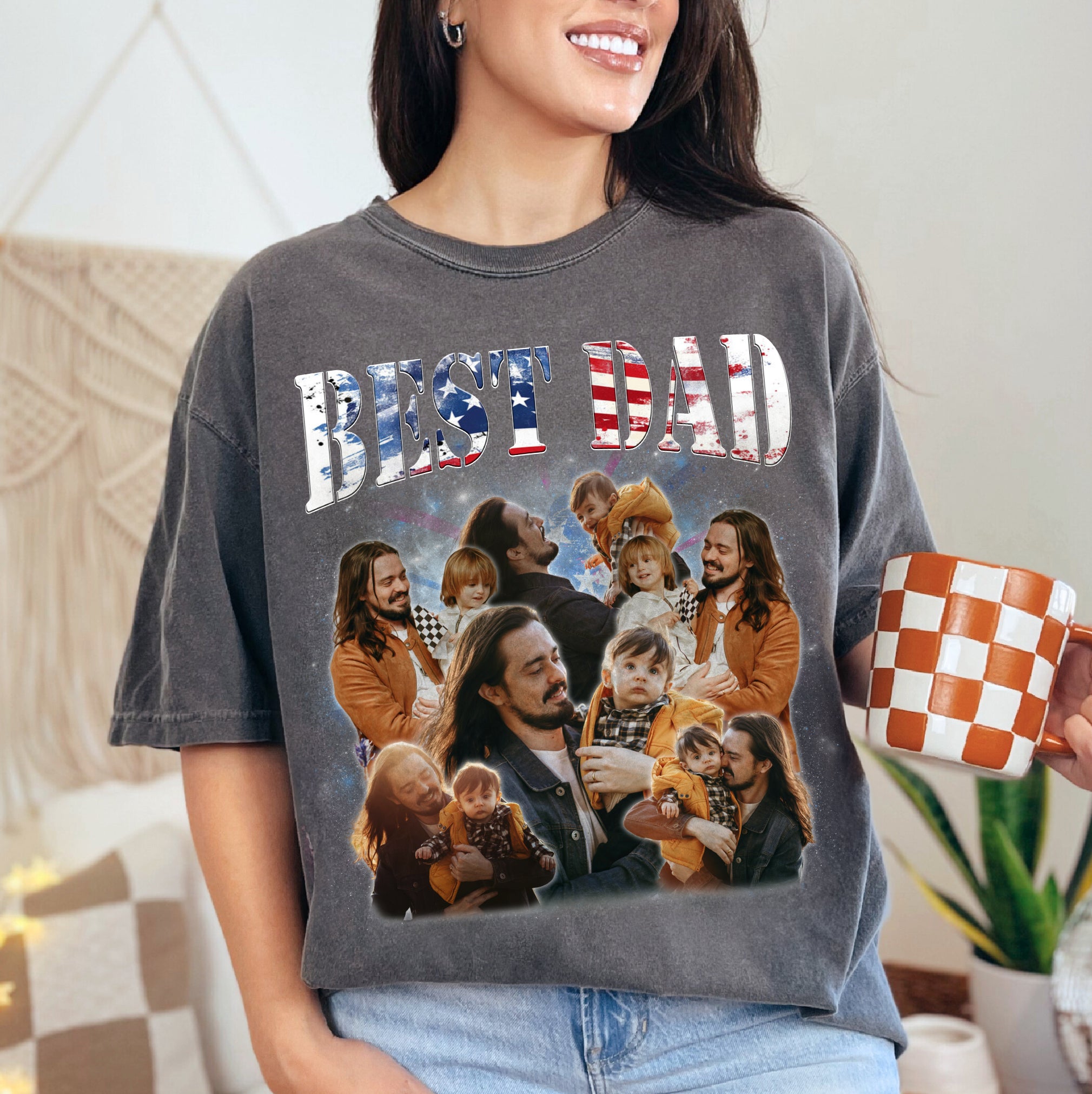 Best Dad USA Flag Shirt – Custom Photo Collage Tee