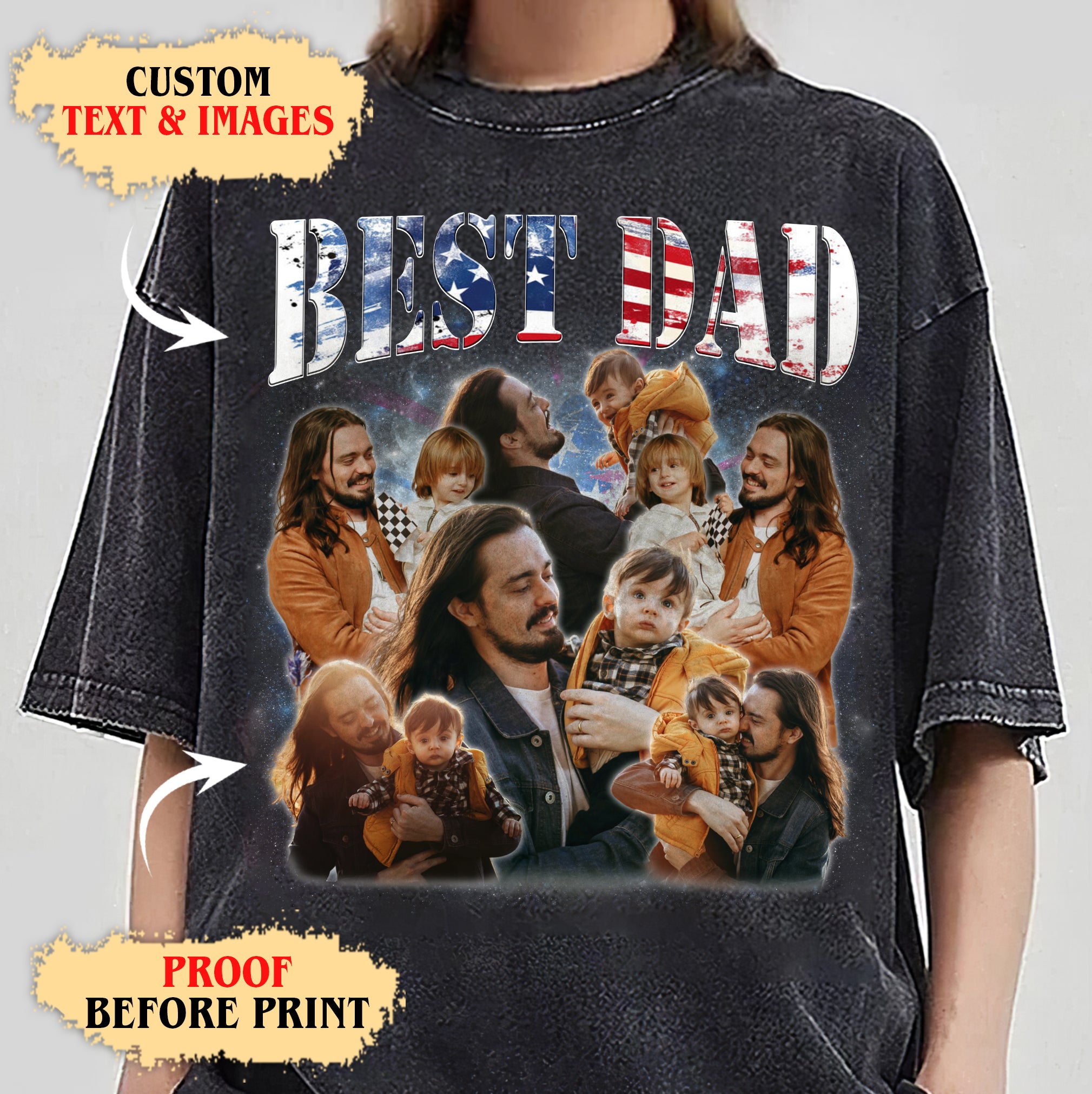 Best Dad USA Flag Shirt – Custom Photo Collage Tee