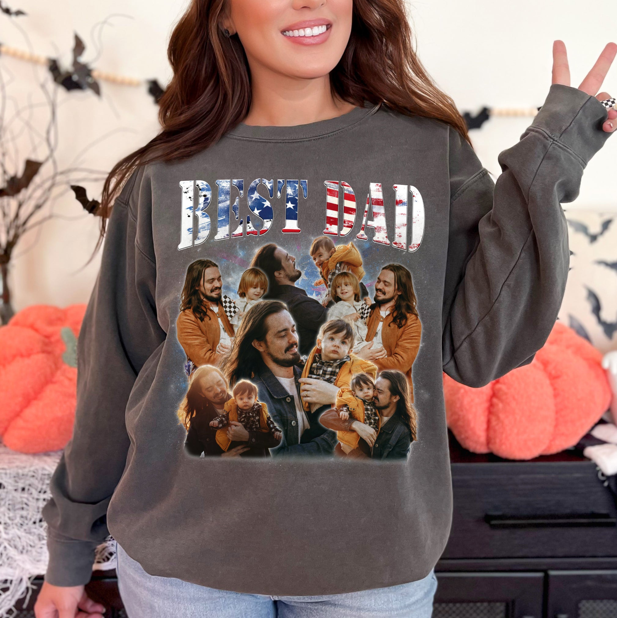 Best Dad USA Flag Shirt – Custom Photo Collage Tee