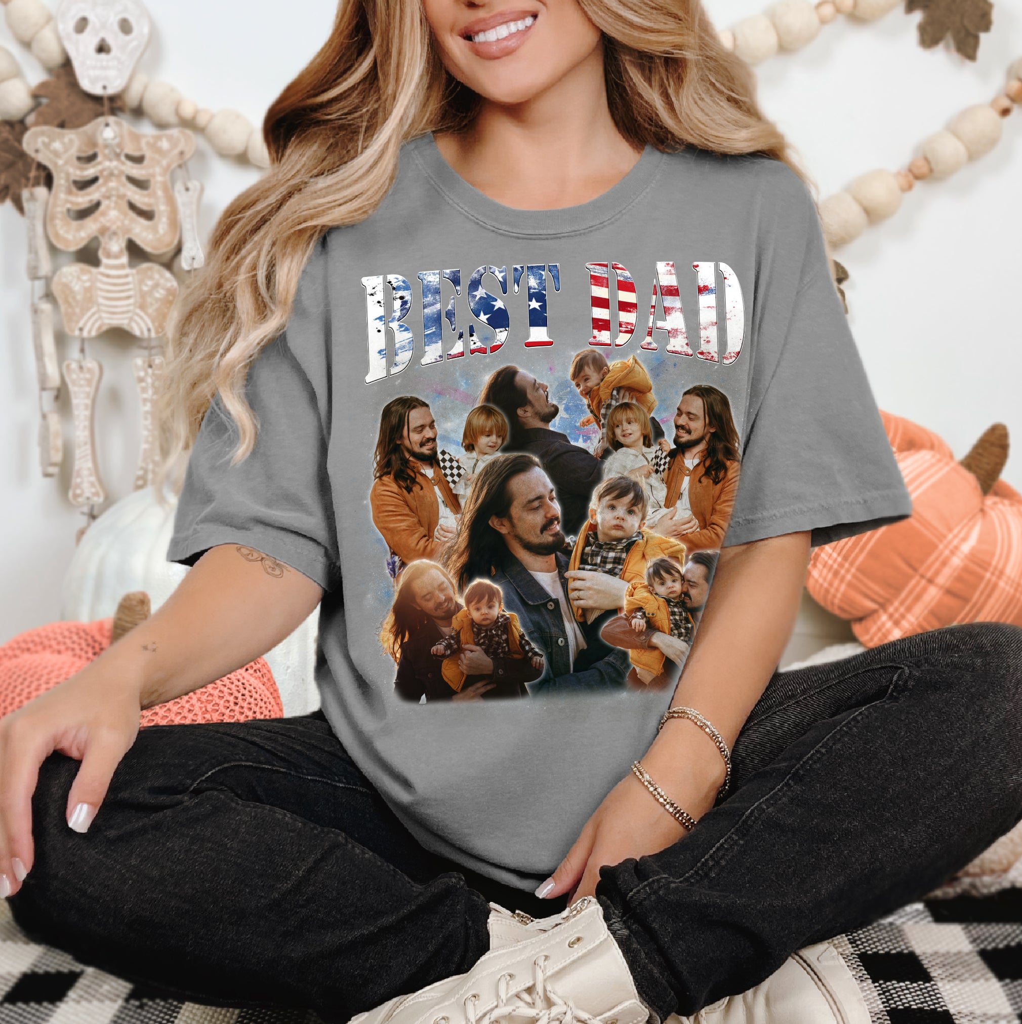 Best Dad USA Flag Shirt – Custom Photo Collage Tee