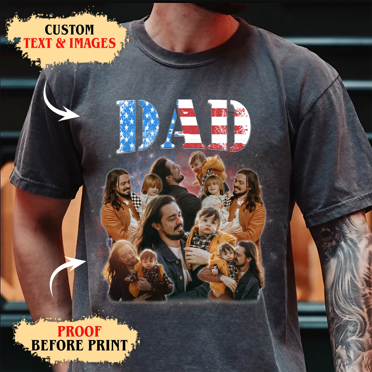Custom Patriotic Dad Shirt – Custom Photo USA Flag Tee
