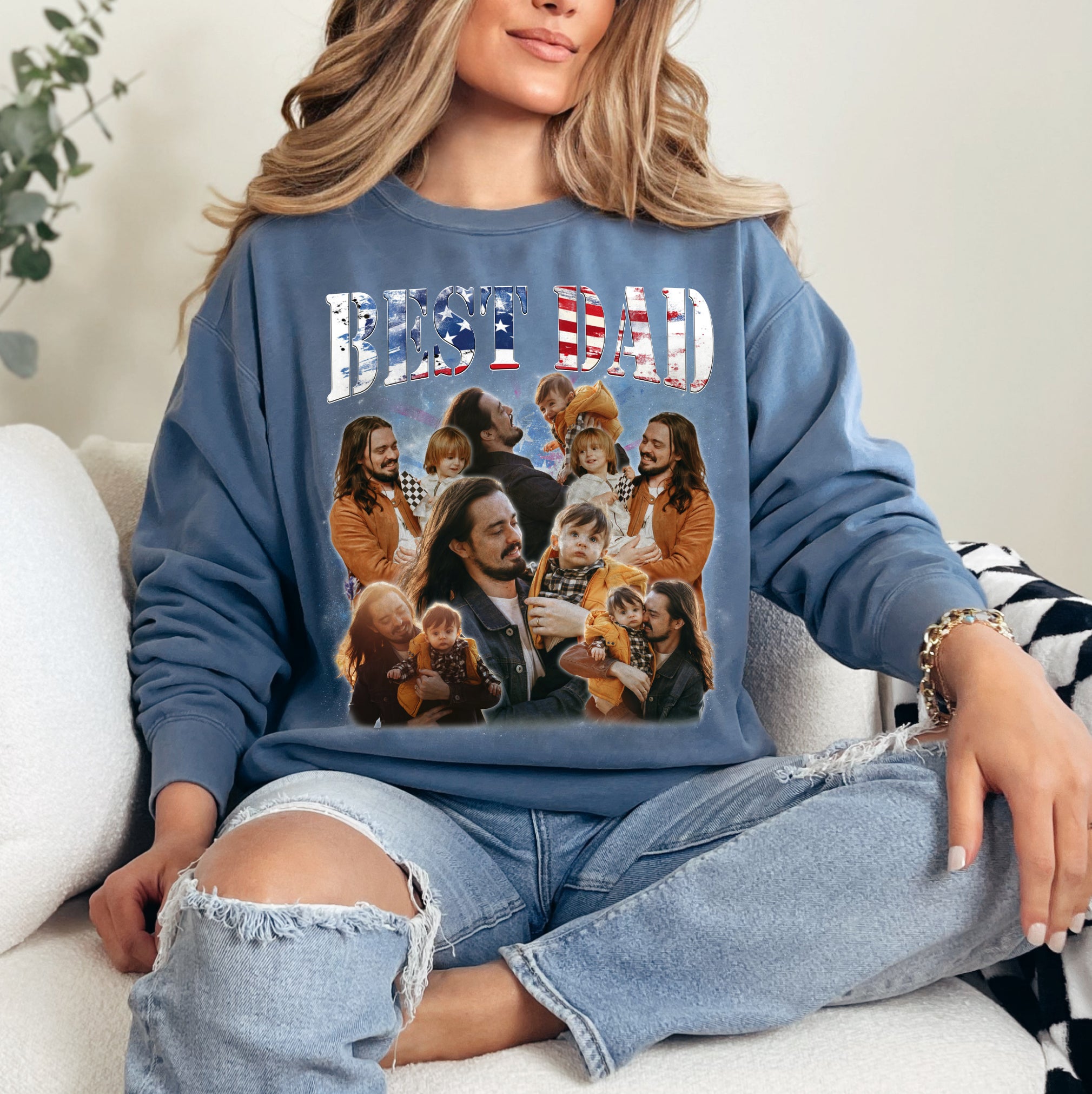 Best Dad USA Flag Shirt – Custom Photo Collage Tee