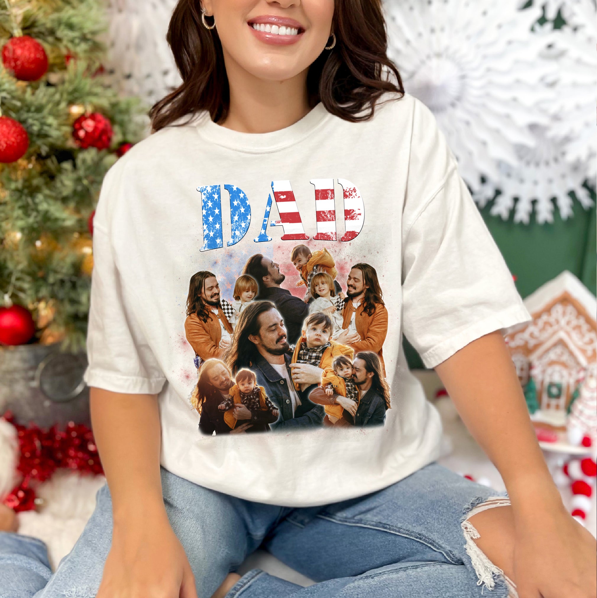 Custom Patriotic Dad Shirt – Custom Photo USA Flag Tee