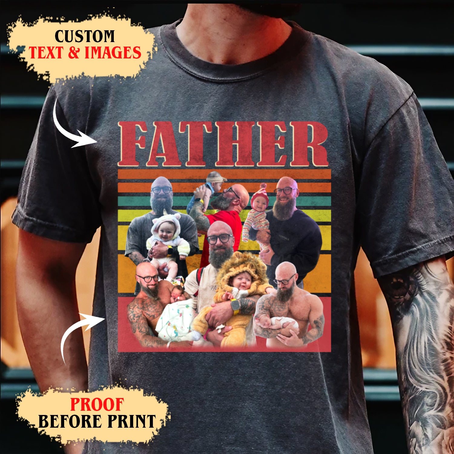 Custom Dad Shirt with Kids Faces – Retro Photo Tee For Father