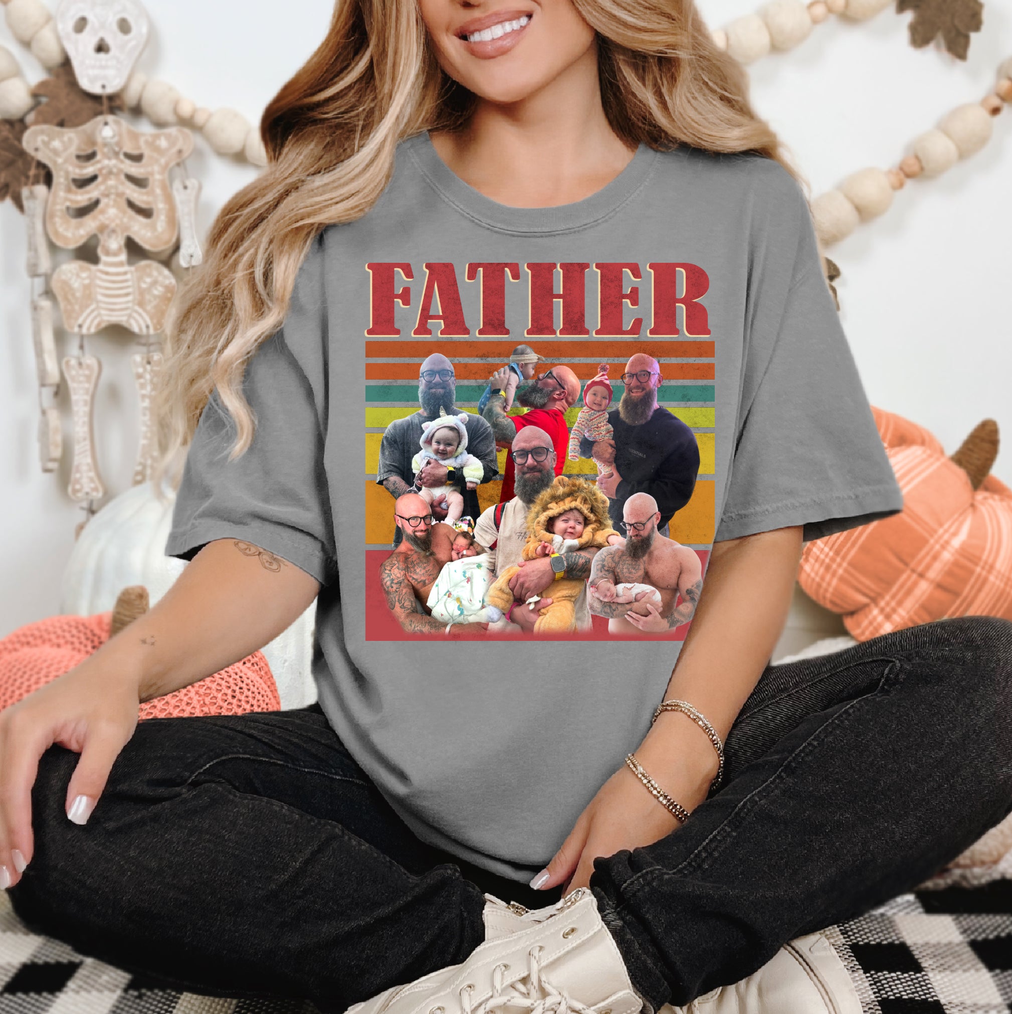 Custom Dad Shirt with Kids Faces – Retro Photo Tee For Father