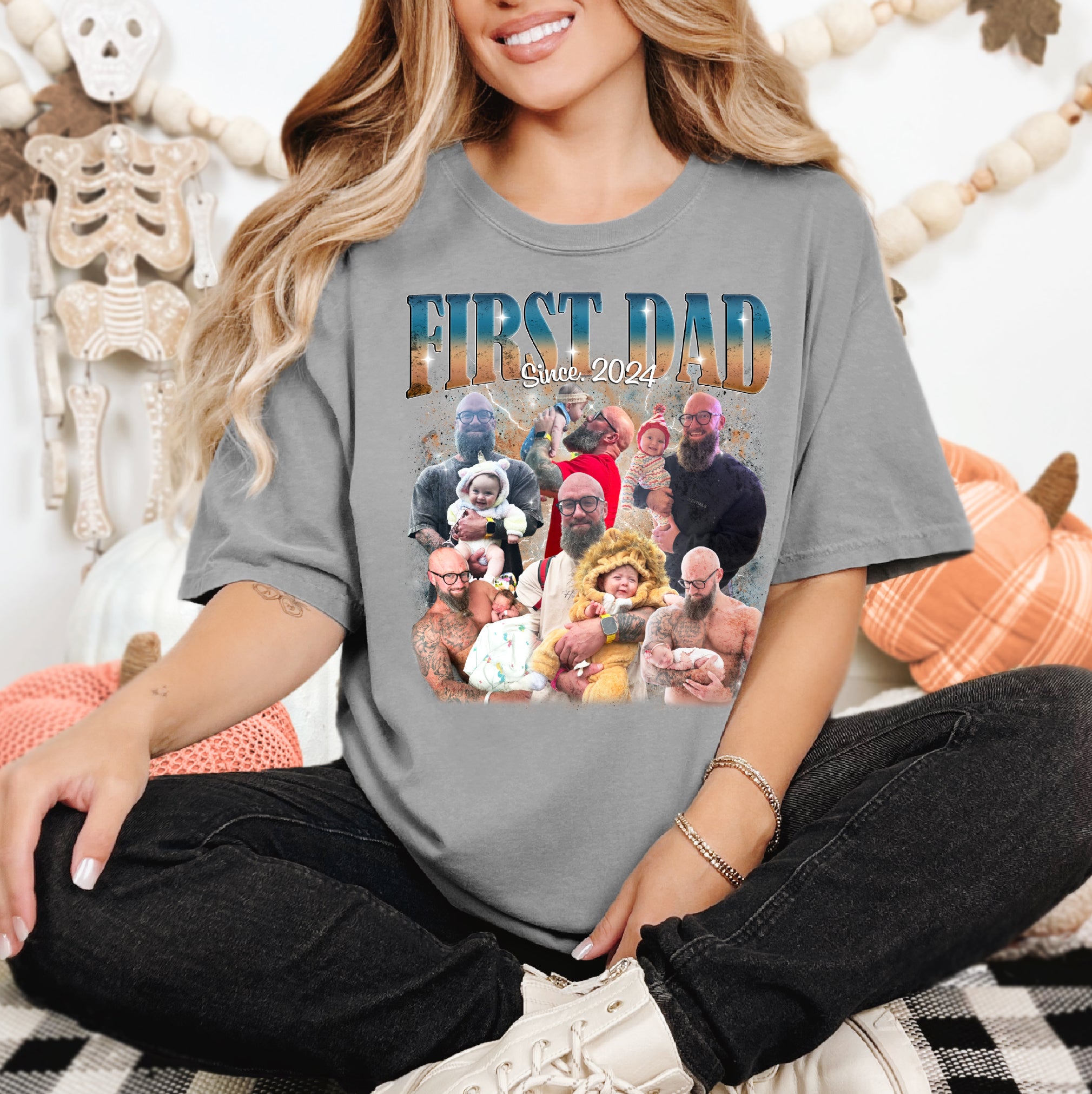 First Father’s Day Gift – Custom Dad Shirt with Baby Photos - Personalized First Dad Tee