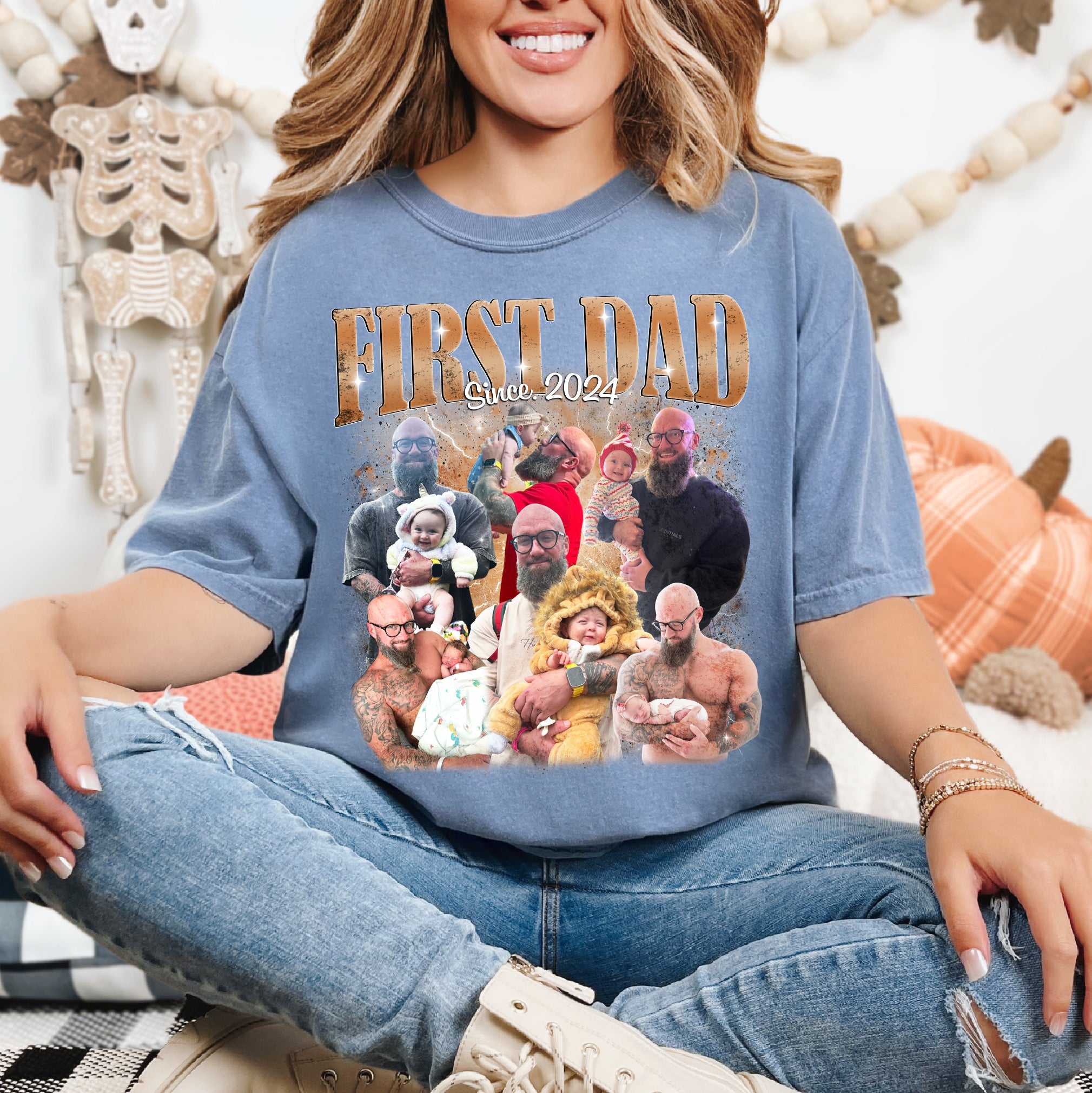 First Father’s Day Gift – Custom Dad Shirt with Baby Photos - Personalized First Dad Tee