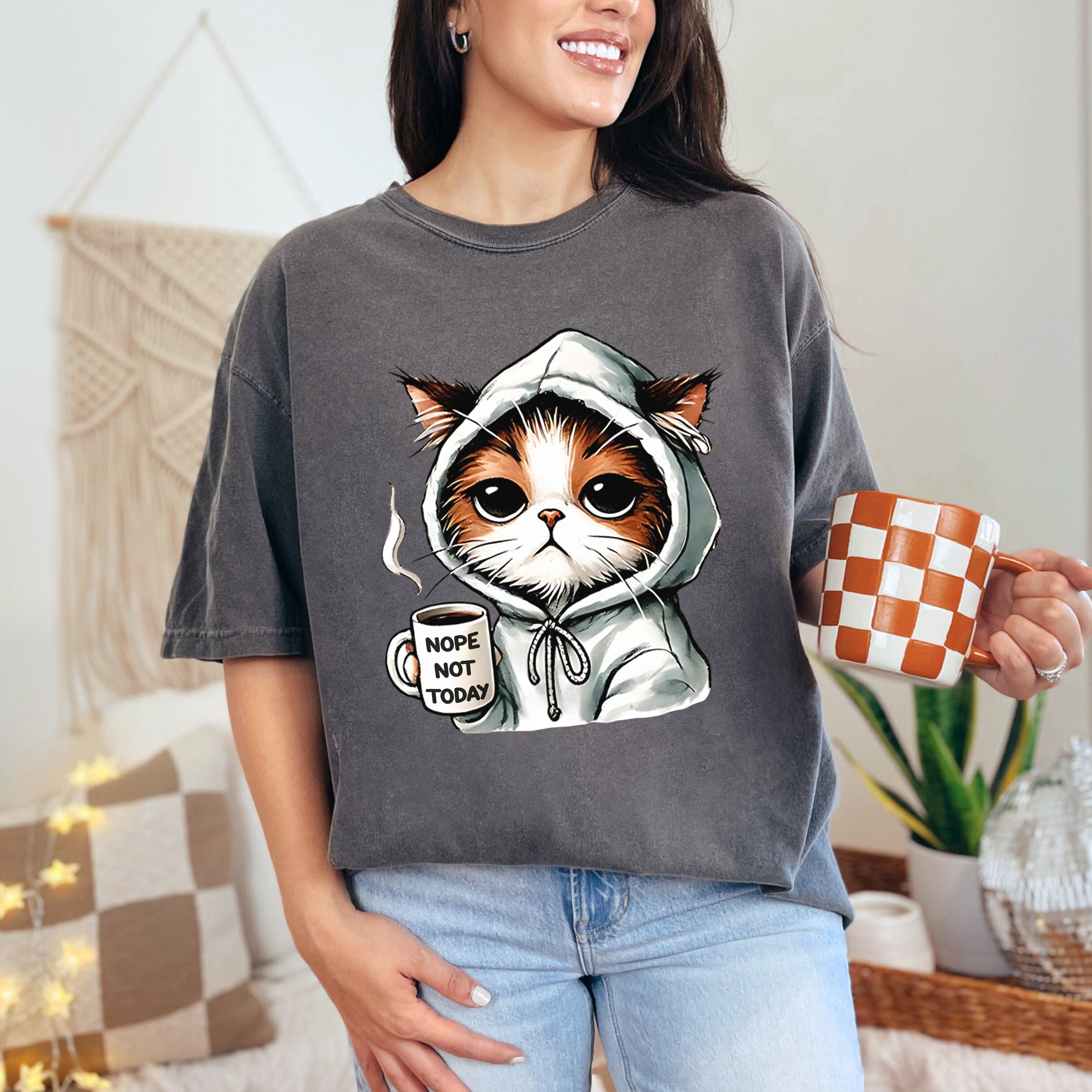 Nope Not Today T-Shirt, Comfort Colors Cute Cat Sweatshirt, Cat Lover Gift