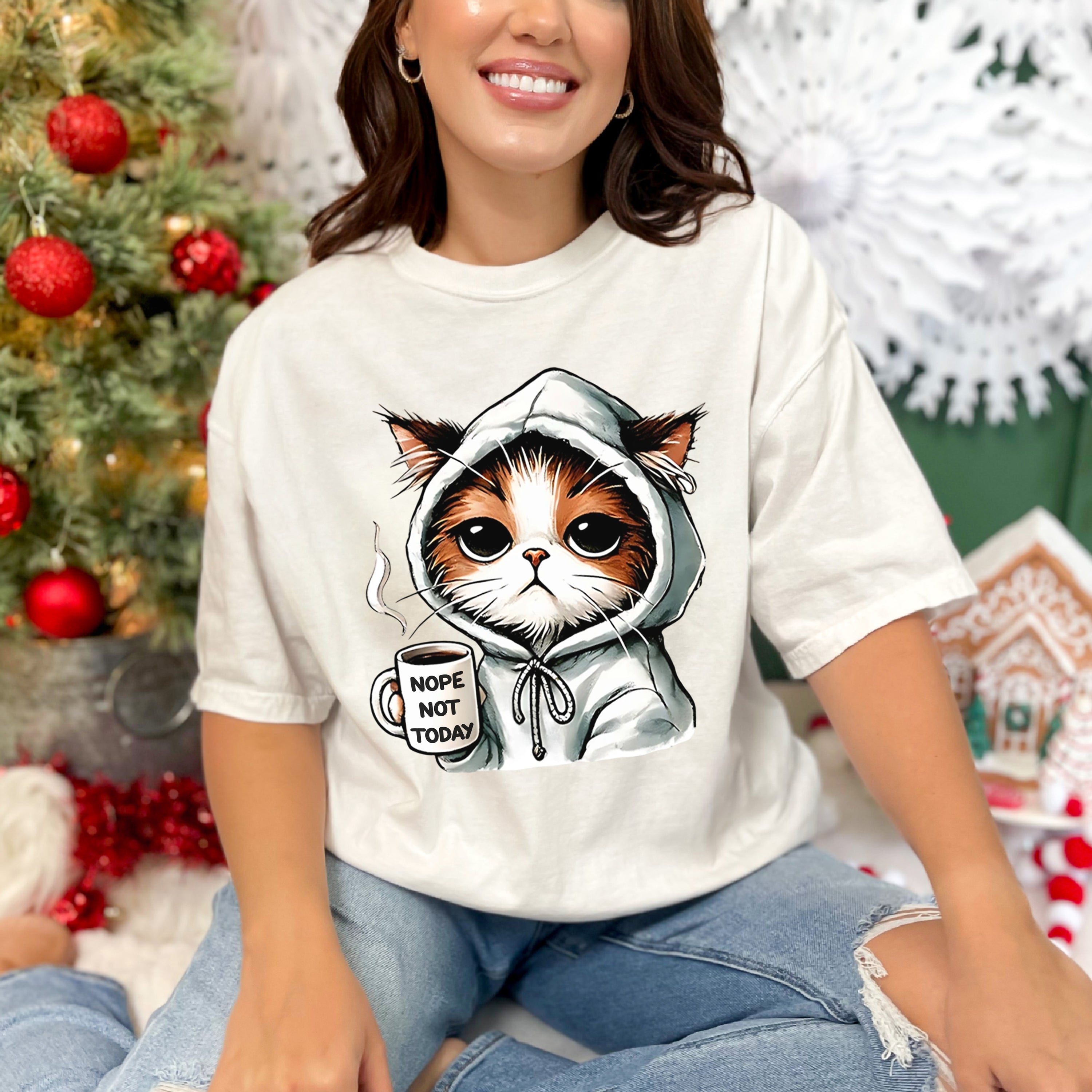 Nope Not Today T-Shirt, Comfort Colors Cute Cat Sweatshirt, Cat Lover Gift