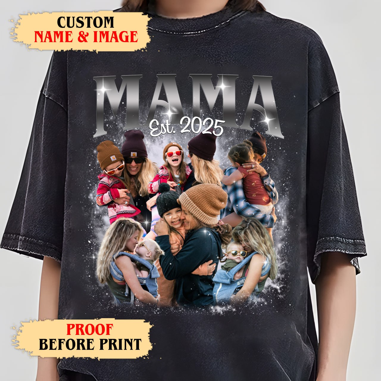 Custom Mom Shirt with Kids’ Face – Mama Est. Photo Tee