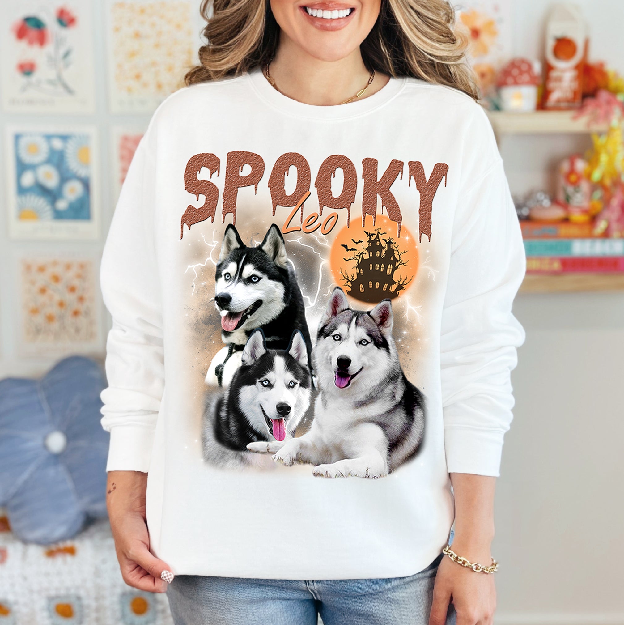 Custom Halloween Pet Shirt – Personalized Dog Face Spooky Pet Tee