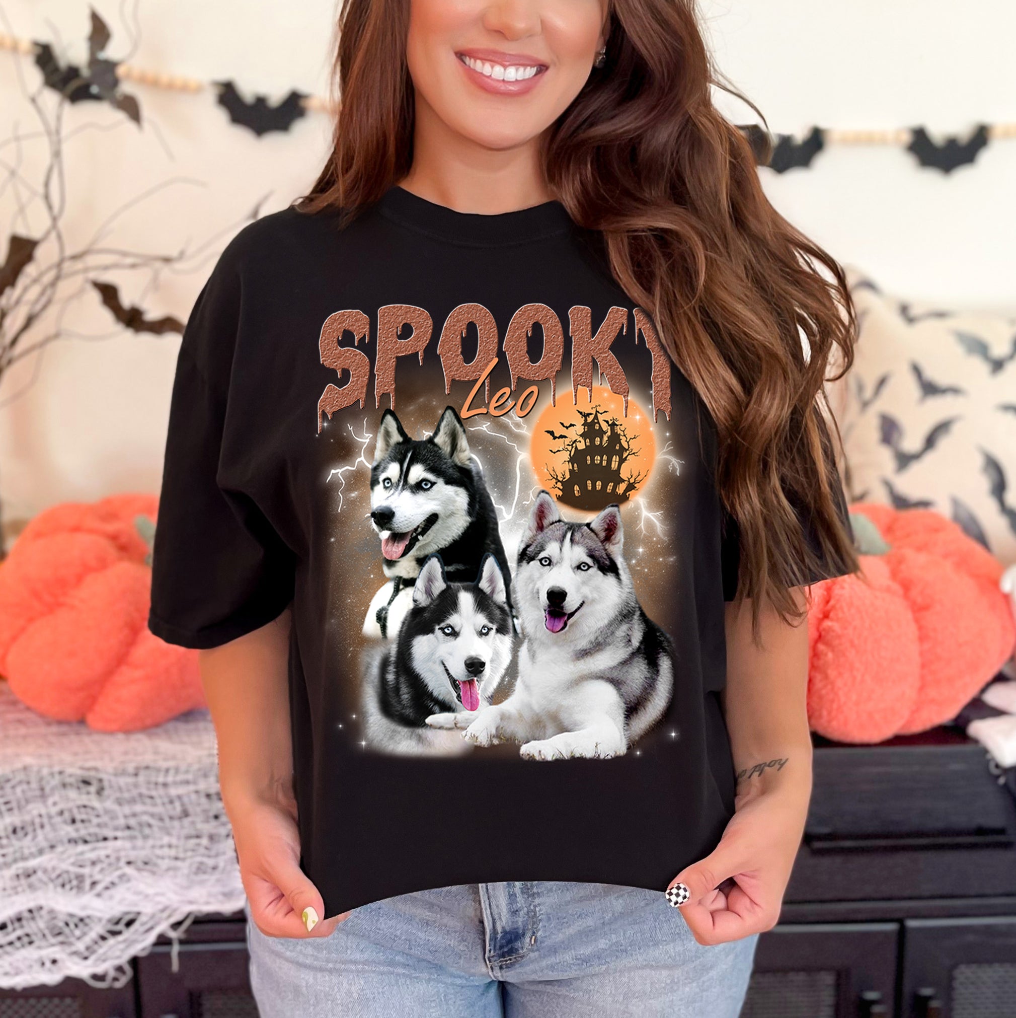 Custom Halloween Pet Shirt – Personalized Dog Face Spooky Pet Tee