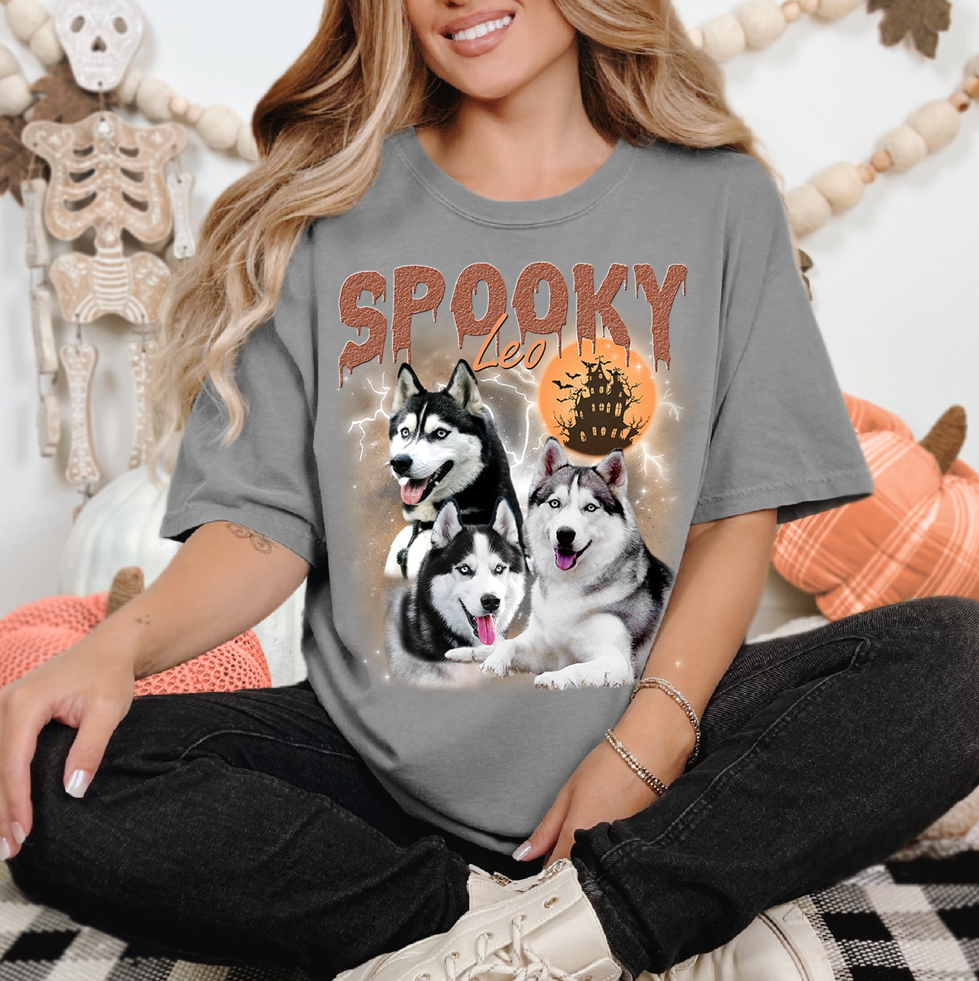 Custom Halloween Pet Shirt – Personalized Dog Face Spooky Pet Tee