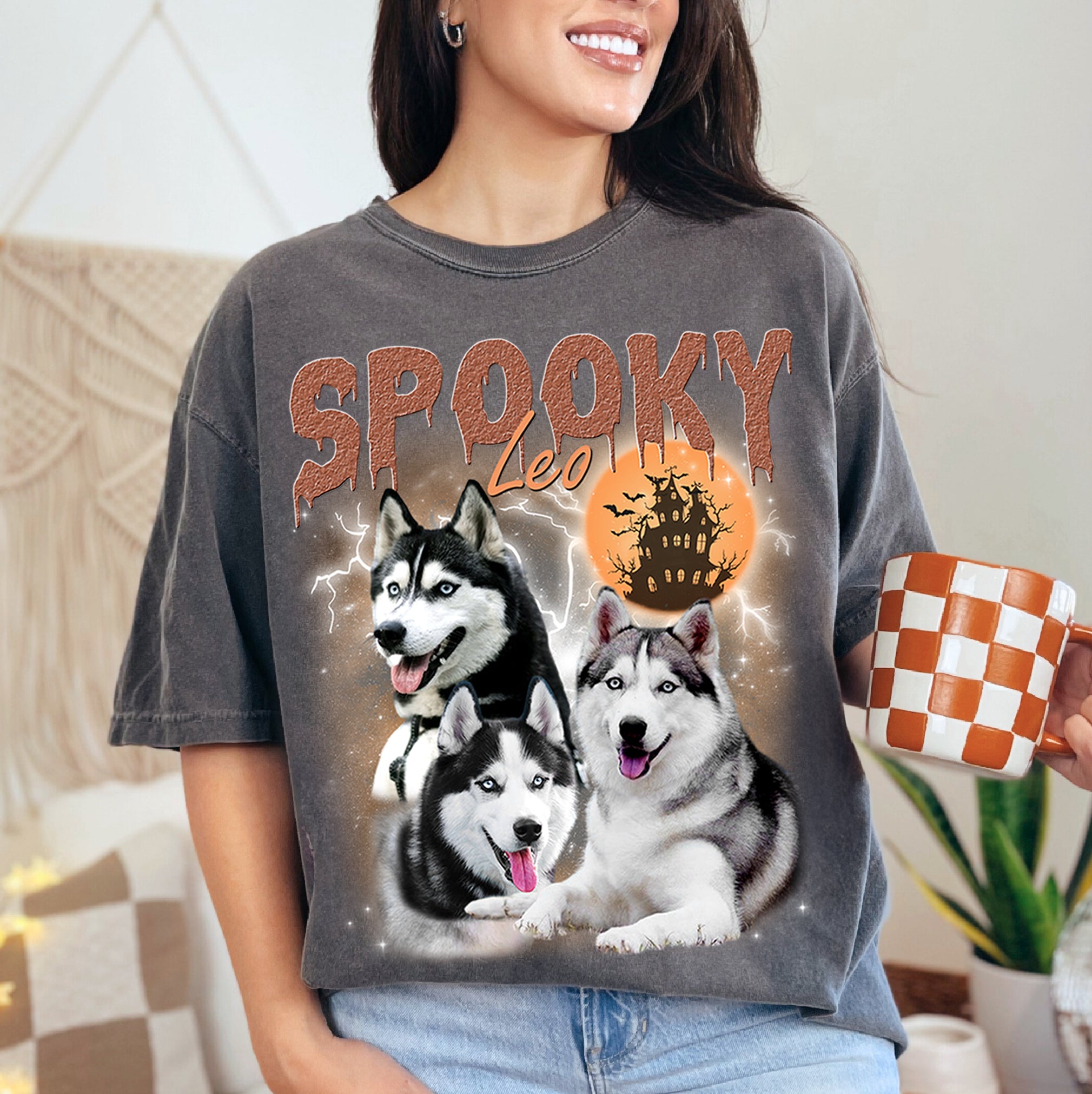 Custom Halloween Pet Shirt – Personalized Dog Face Spooky Pet Tee