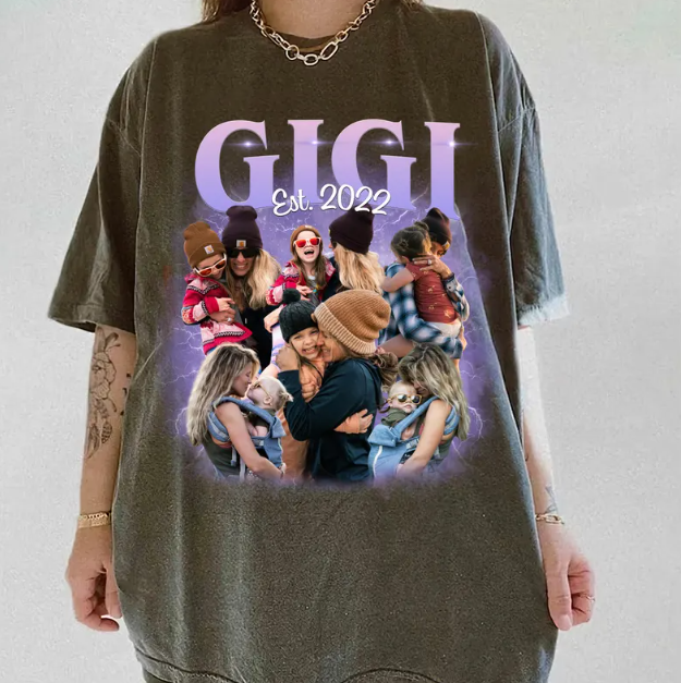 Custom Mom Shirt with Kids’ Face – Mama Est. Photo Tee